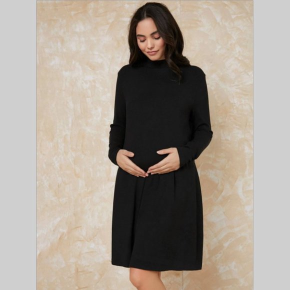 NWT Maternity dress outfit black mock neck casual long sleeve knee length - Picture 5 of 6